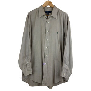 Ralph Lauren Yarmouth 100% Cotton Men's Size 17.5 32/33 Beige Check‎ Green Pony